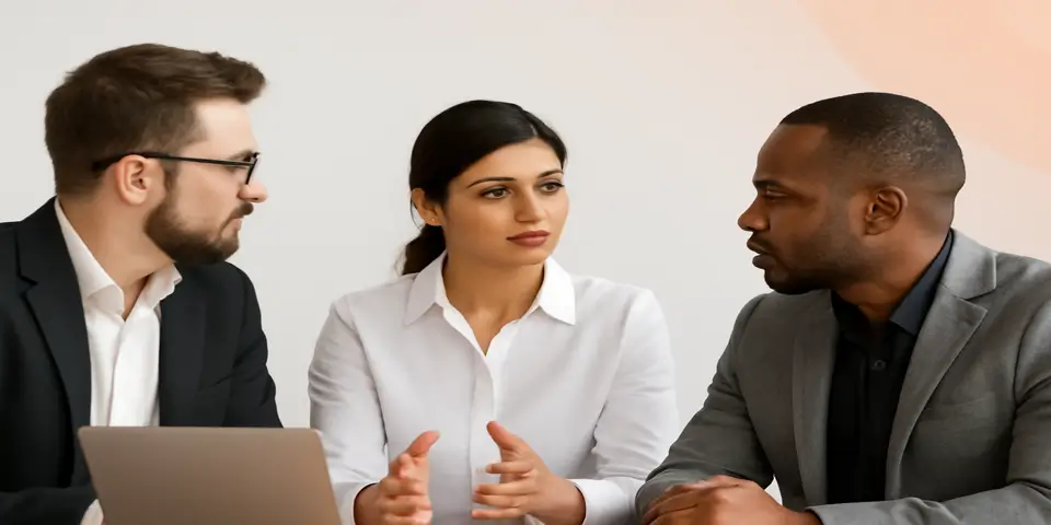 Business professionals discussing outsourcing strategies for ROI improvement