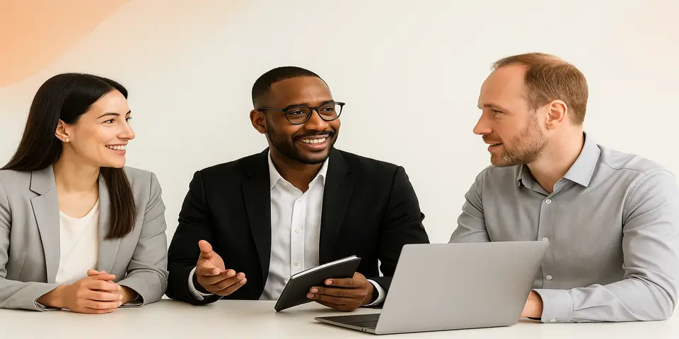 Team of professionals collaborating on outsourcing strategies