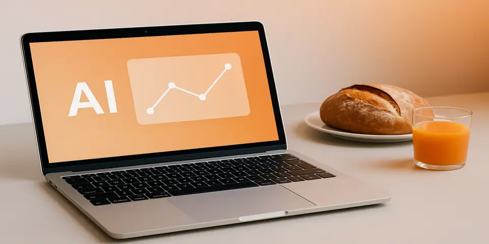 Laptop displaying AI-powered food innovation analytics dashboard.