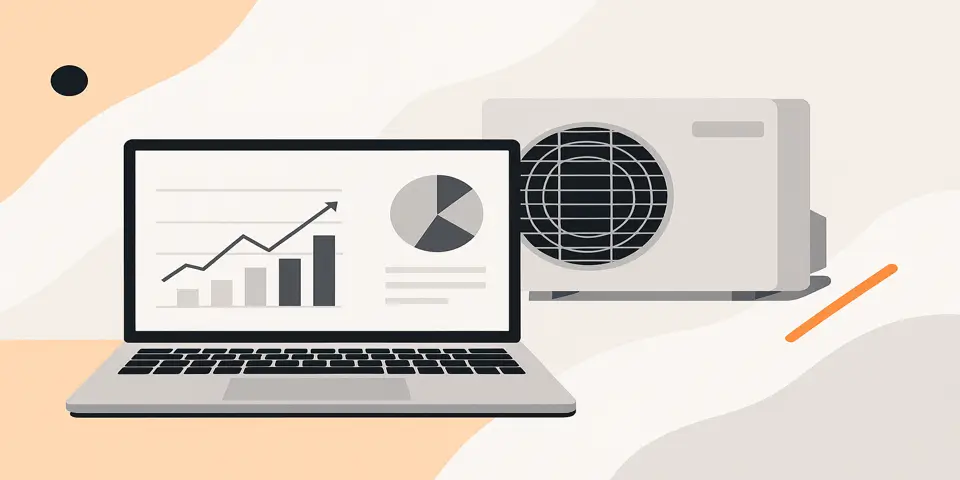 Laptop displaying HVAC business analytics dashboard.