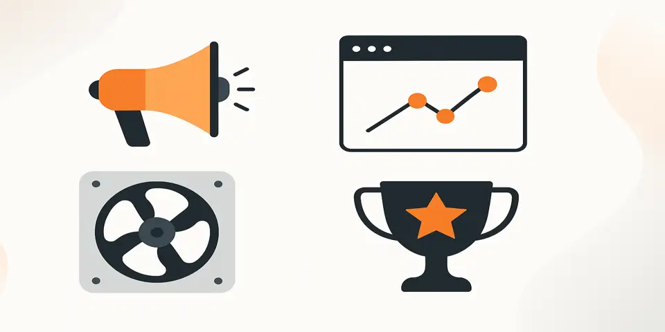 Abstract digital network with geometric HVAC-inspired shapes and gradients.