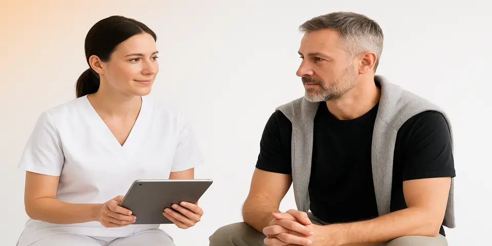 Group of professionals discussing healthcare marketing and digital strategy.