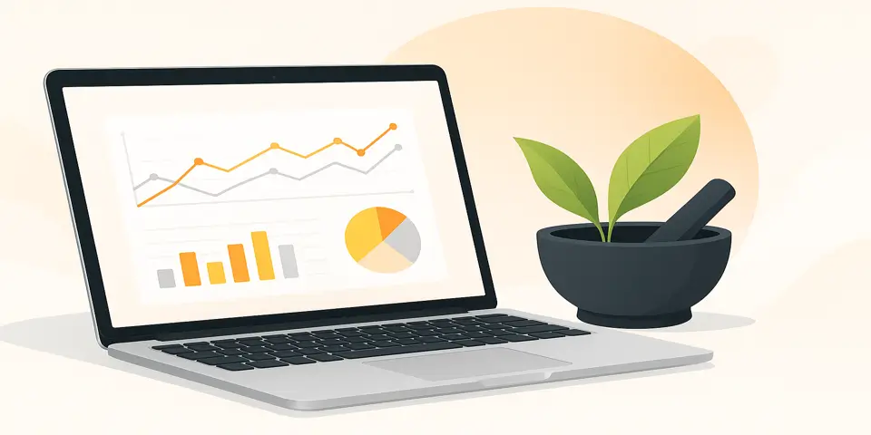 Laptop displaying digital healthcare performance charts and analytics.