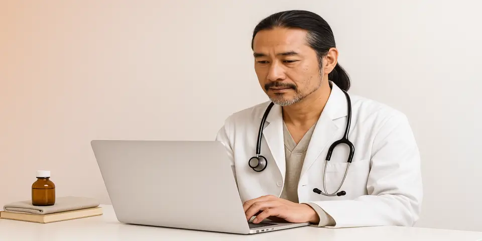 Professional analyzing digital wellness data on a tablet screen.