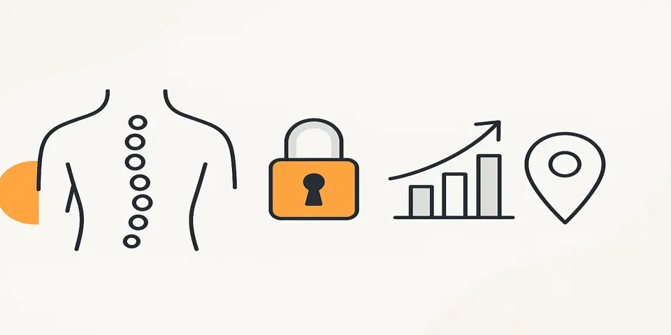 Abstract gradient design with digital marketing and medical elements.