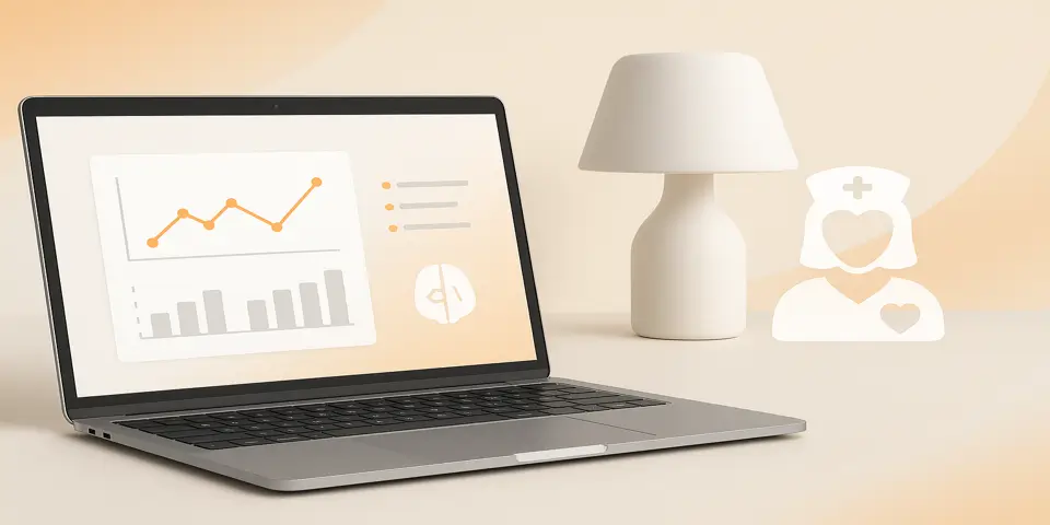 Laptop displaying AI-based hospice management dashboard.