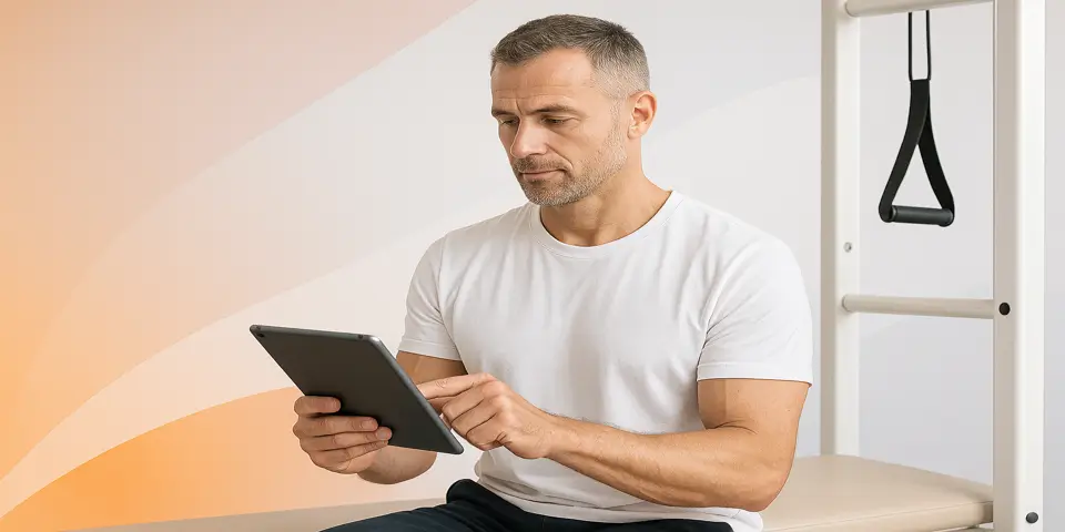 Professional reviewing AI-driven analytics on a device.