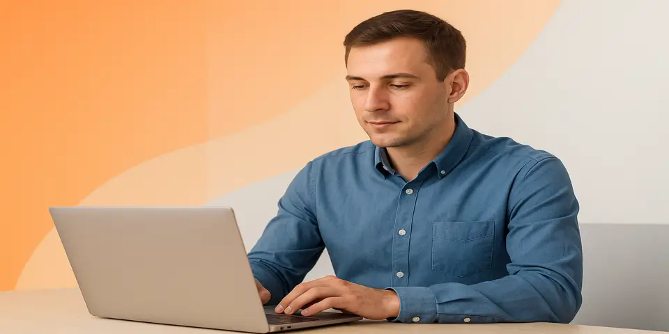 Professional analyzing PPC metrics on a laptop in a modern workspace