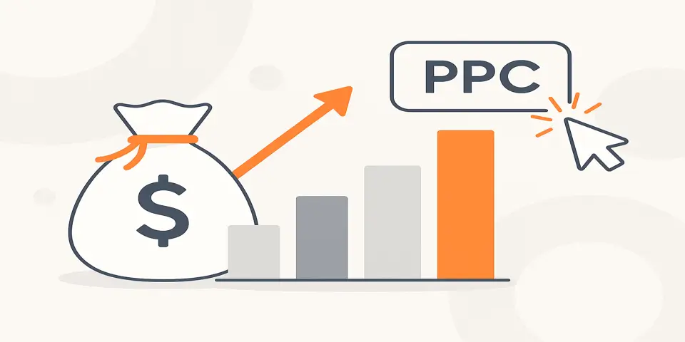 Abstract PPC elements displayed with soft gradients and modern shapes