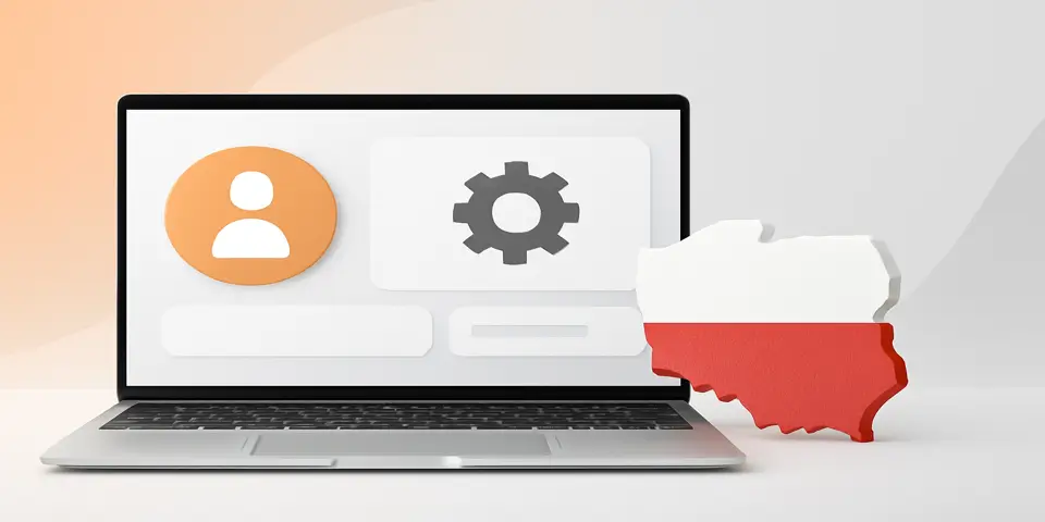 Laptop displaying outsourcing solutions for businesses in Poland.