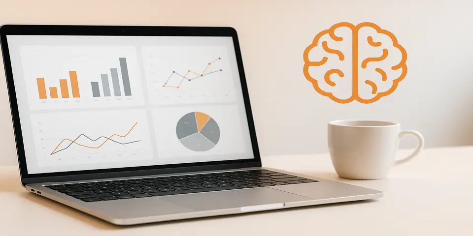 Laptop displaying analytics and data visualization for mental healthcare efficiency.