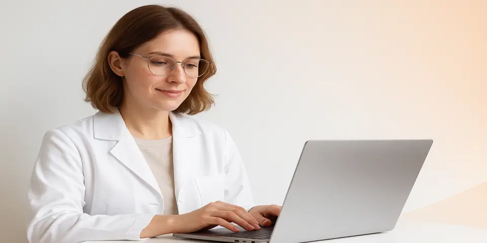 Rehabilitation specialist analyzing AI-driven patient recovery data.