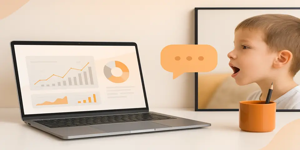 Laptop screen showing communication analytics for digital therapy sessions.