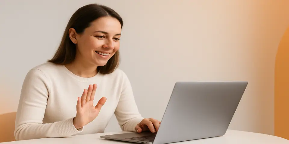 Speech therapist using digital software for patient communication.