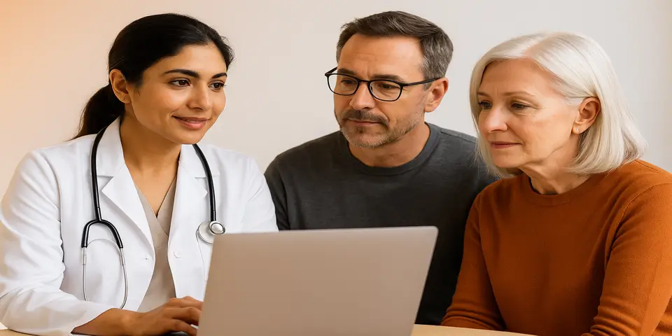 Healthcare marketing team discussing digital engagement strategies.