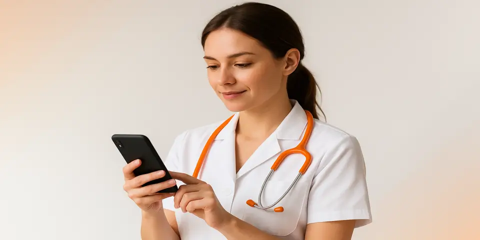 Healthcare professional using digital tools for patient engagement.