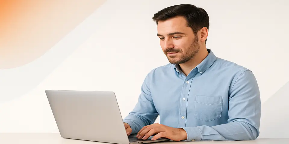 Professional reviewing digital analytics on a screen to improve service performance and outreach.