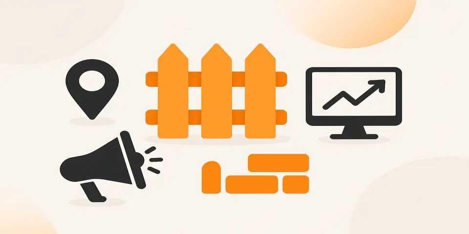 Abstract icons representing analytics, online marketing, and business improvement