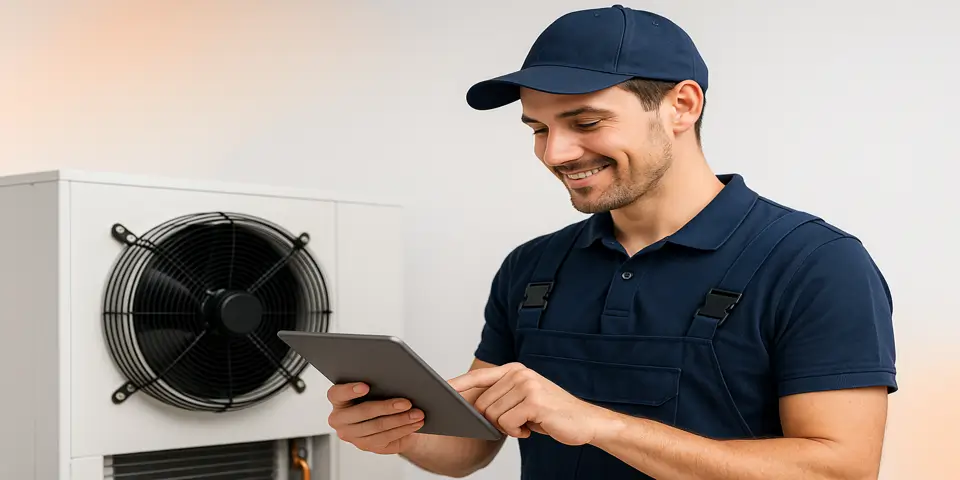 Professional analyzing refrigeration performance data and digital insights in a modern workspace