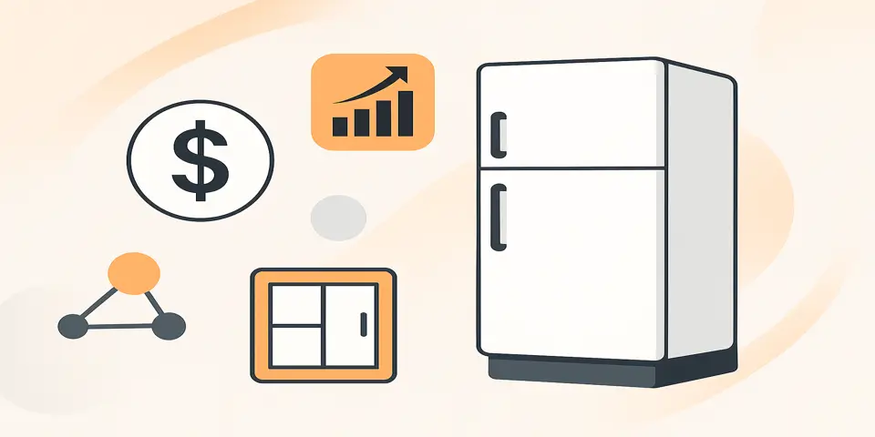 Abstract shapes representing refrigeration efficiency and modern digital improvement