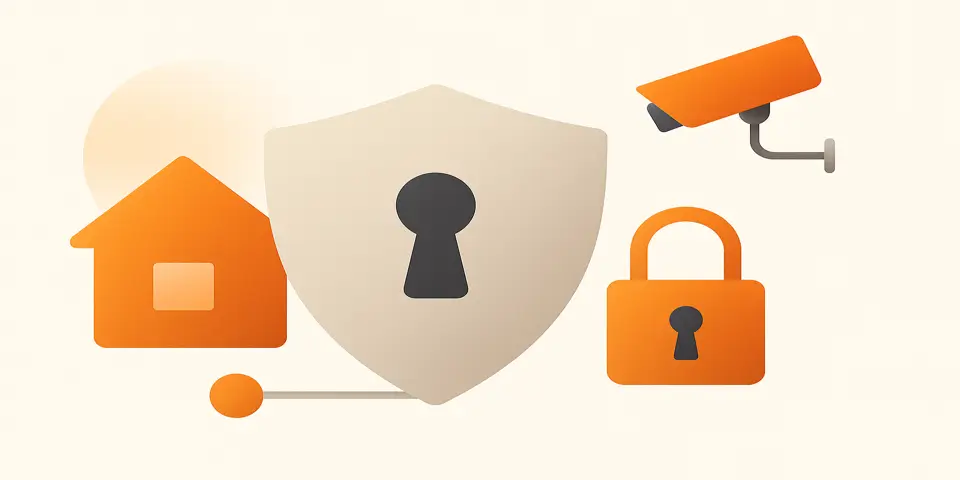 Minimal abstract security icons representing digital protection and smart systems.