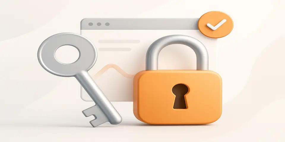 Abstract icons representing digital tools, security elements, and business growth.