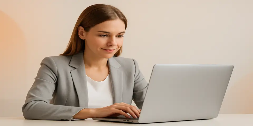 Professional analyzing digital data on a screen in a modern setting.