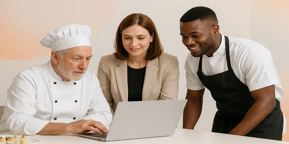 Collection of hyper-real catering and workflow icons representing digital improvements in service delivery.