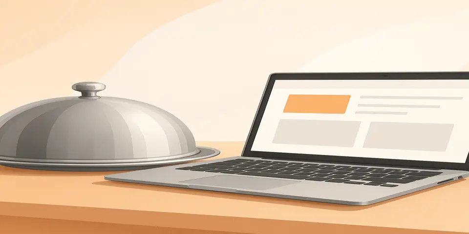 Hyper-real digital device displaying catering analytics and modern service insights.