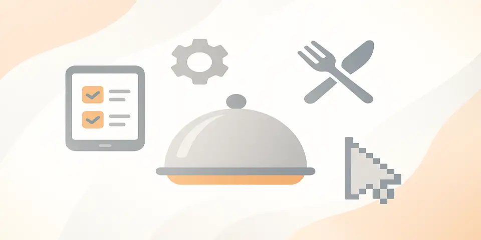 Abstract shapes symbolizing modern catering operations enhanced through digital improvement.