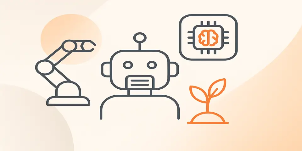 Abstract soft-gradient background with futuristic technology elements symbolizing robotics and automation