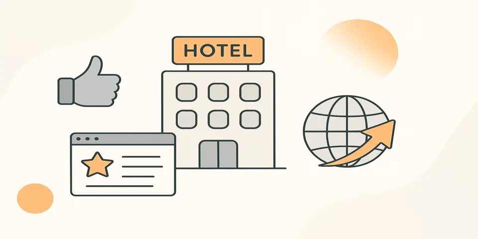 Abstract gradient design with minimal visual elements suggesting digital promotion and hospitality branding