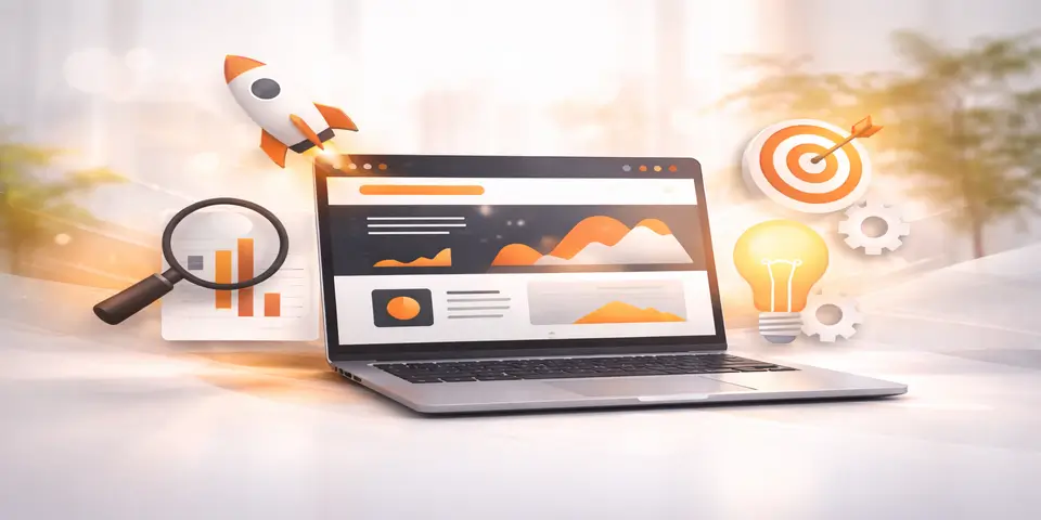 Modern laptop displaying website analytics and performance focused web design interface