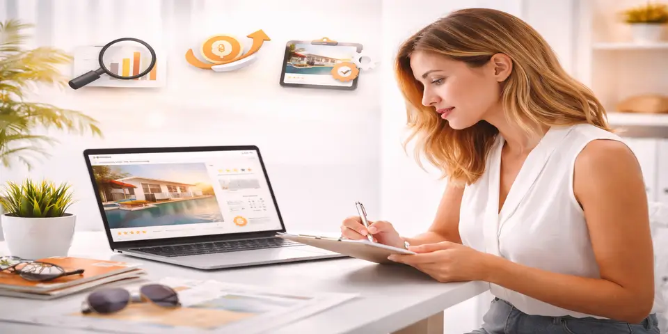 Professional analyzing vacation rental digital performance and revenue optimization strategies