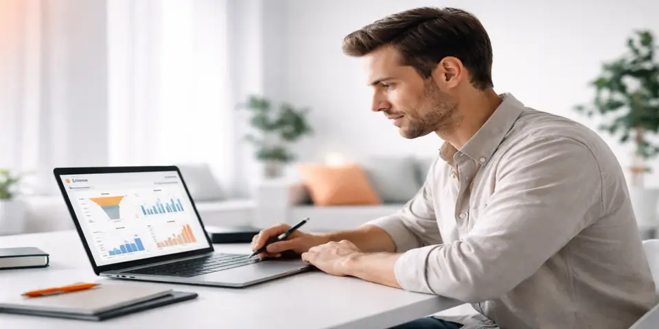 Professional working on digital analytics to optimize lead flow