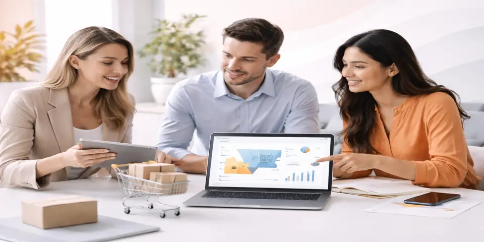 Team reviewing ecommerce data to improve customer acquisition