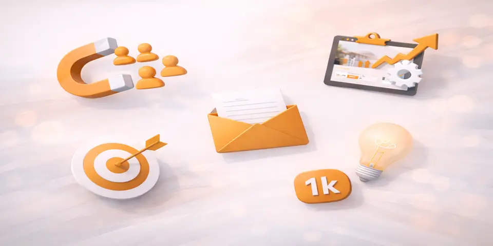 Abstract digital elements symbolizing lead generation, analytics, and business growth