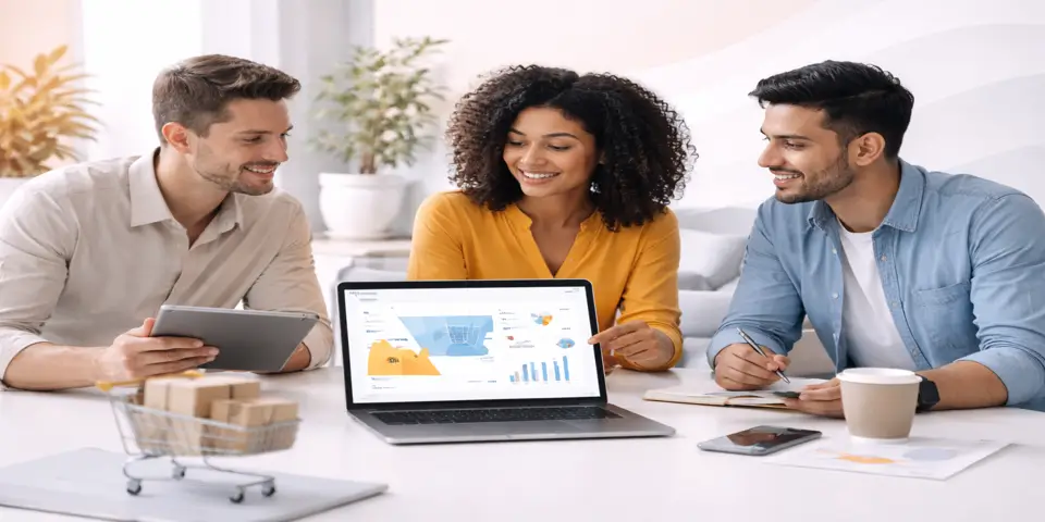 Team evaluating ecommerce engagement data to refine lead strategies