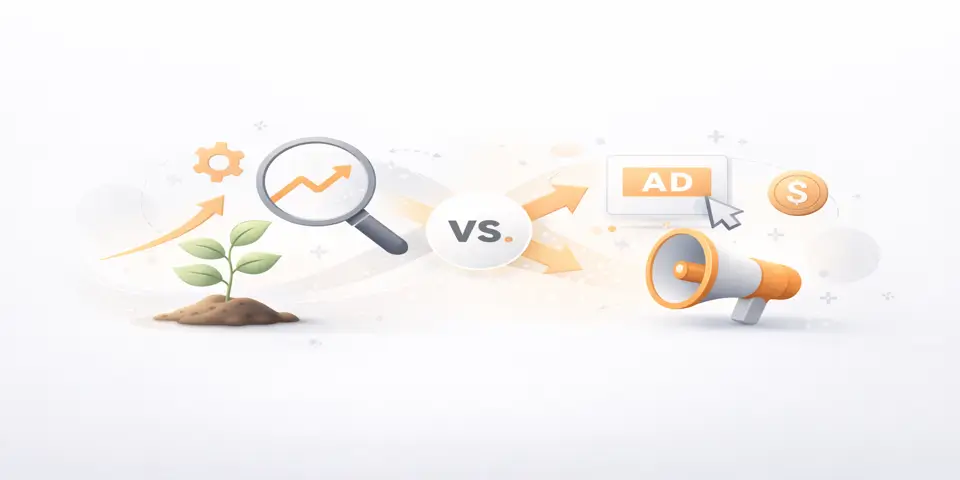 Soft gradient shapes forming a balanced organic and paid marketing theme