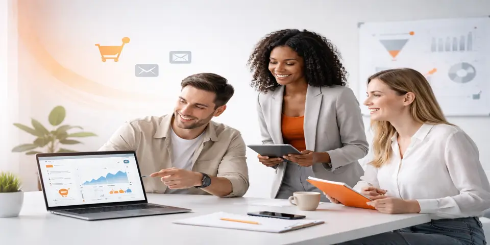 Marketing professionals collaborating on lead generation strategy for online businesses