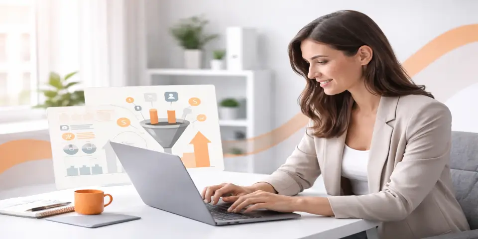 Digital marketer analyzing lead performance data for future growth planning