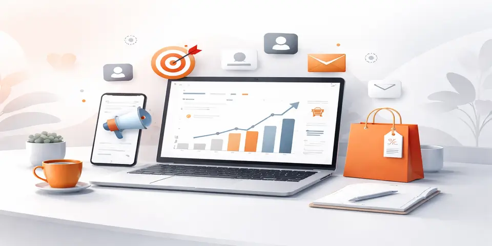 E commerce lead funnel visualization with digital growth and conversion elements