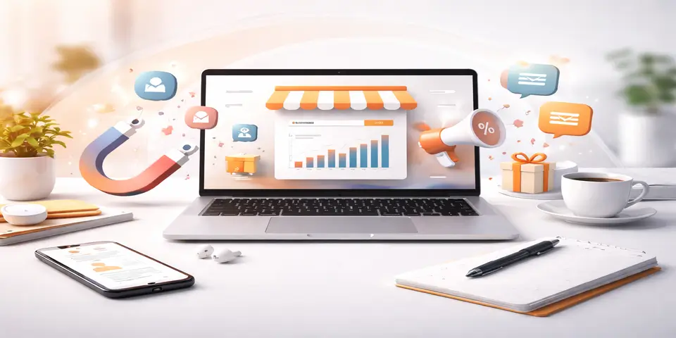 Lead funnel and digital marketing icons representing online lead ideas