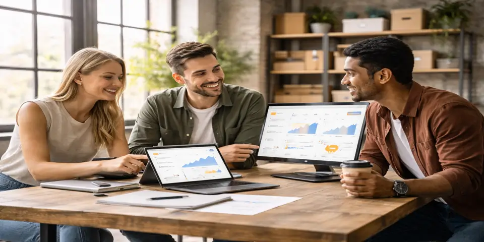 Team collaborating on sustainable growth strategies for online businesses