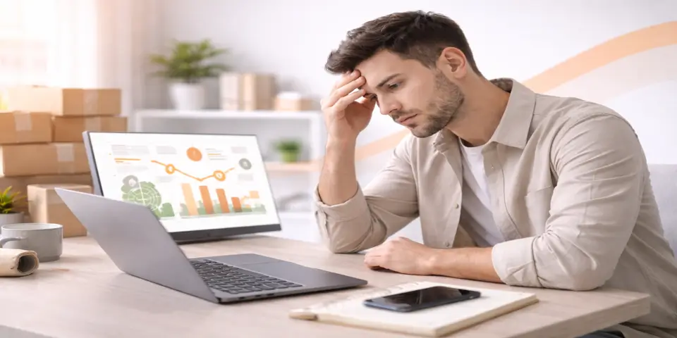 Professional evaluating warning indicators and growth metrics for startup stability