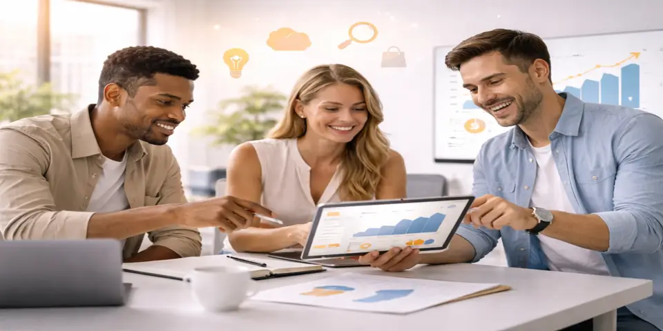 Team analyzing emerging growth trends and performance insights in e commerce