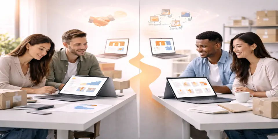 Team discussing growth strategy differences between DTC and marketplace models