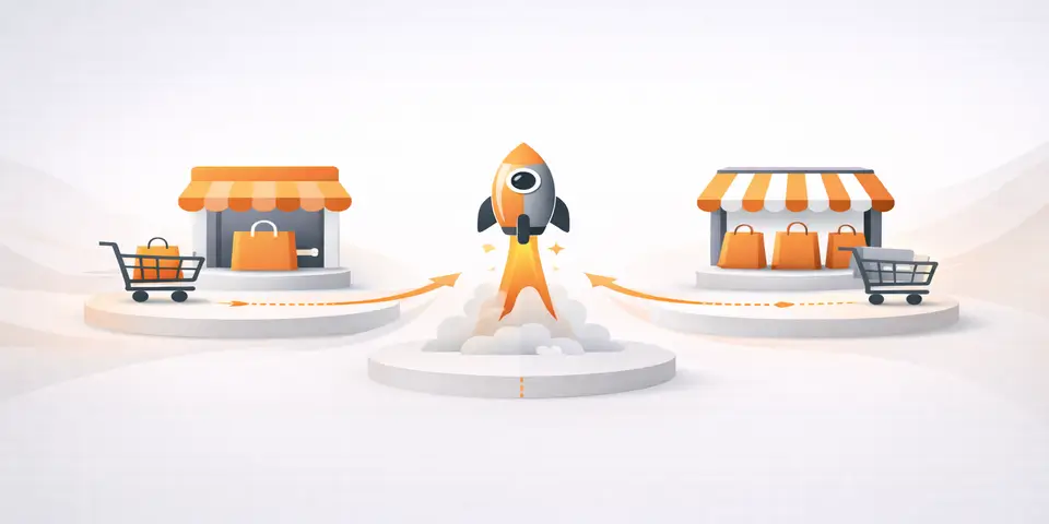 Abstract concept showing contrast between two growth approaches in digital commerce