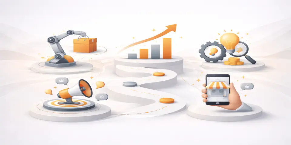 Abstract digital shapes symbolizing innovative growth in online commerce