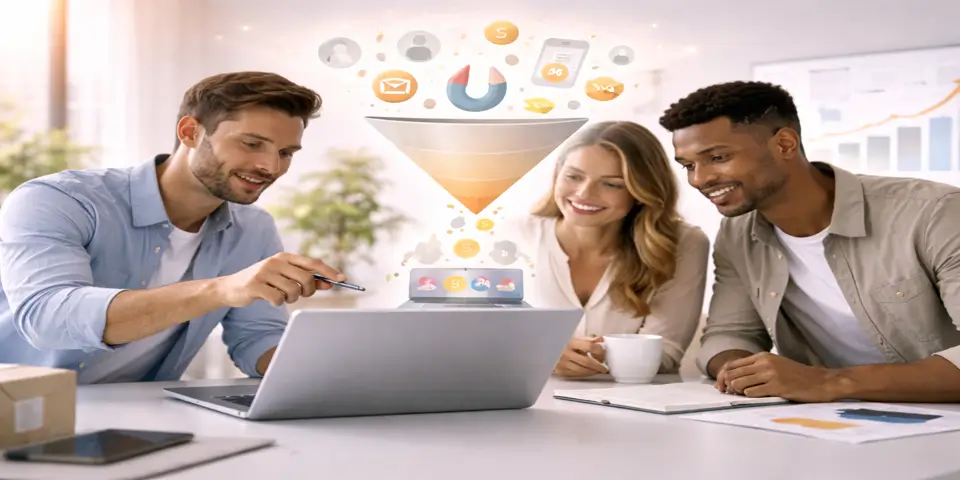 Team collaborating on SaaS lead generation strategies using digital dashboards